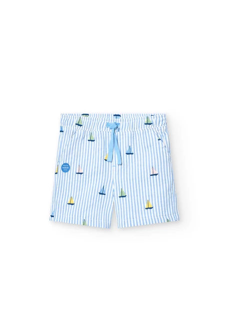Bermuda en popeline pour bébé garçon rayée en bleu