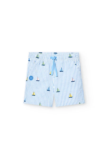 Bermuda en popeline pour bébé garçon rayée en bleu
