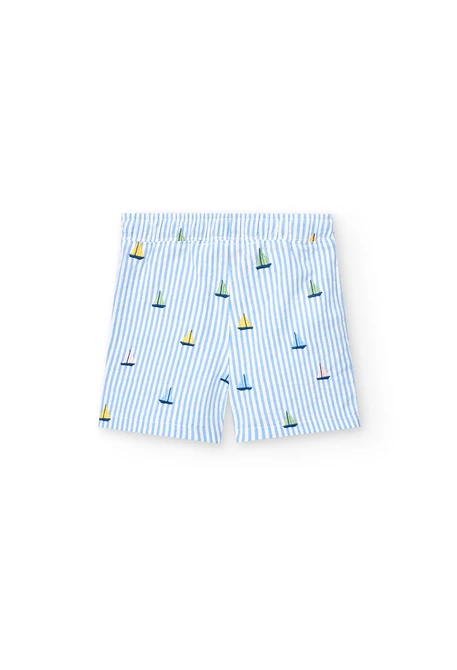 Bermuda en popeline pour bébé garçon rayée en bleu
