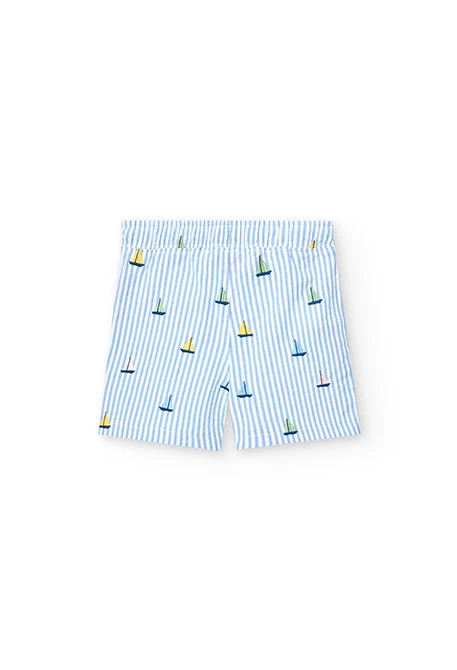 Bermuda en popeline pour bébé garçon rayée en bleu