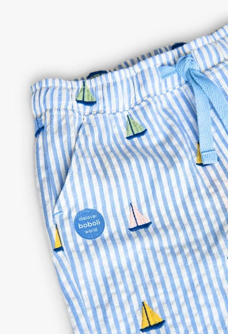 Bermuda in popeline per neonato a righe blu