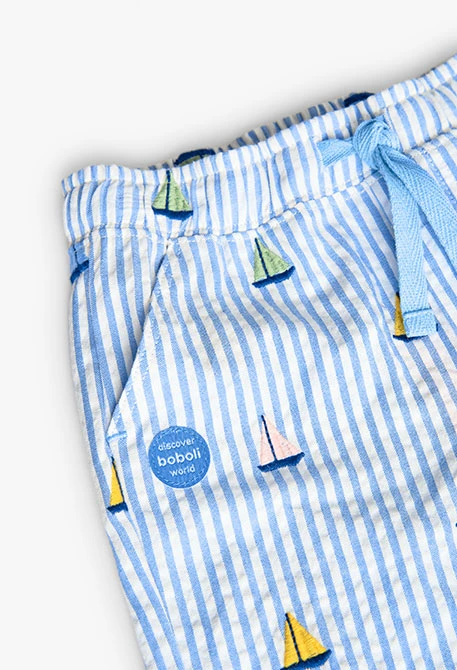 Bermuda en popeline pour bébé garçon rayée en bleu