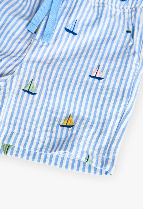 Bermudas aus Popeline für Babys, blau gestreift.