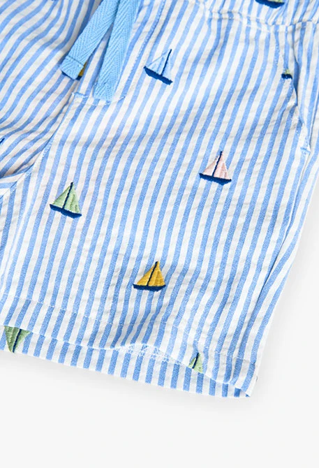 Bermudas aus Popeline für Babys, blau gestreift.