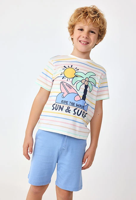 Set aus T-Shirt und kurzer Strickhose für Babys in mehrfarbig