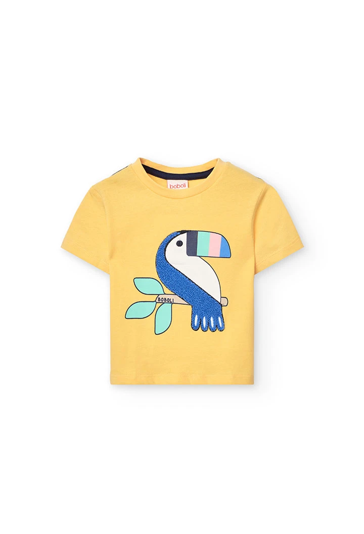 Baby-Jungen-Strick-T-Shirt in Gelb mit Tukan-Print
