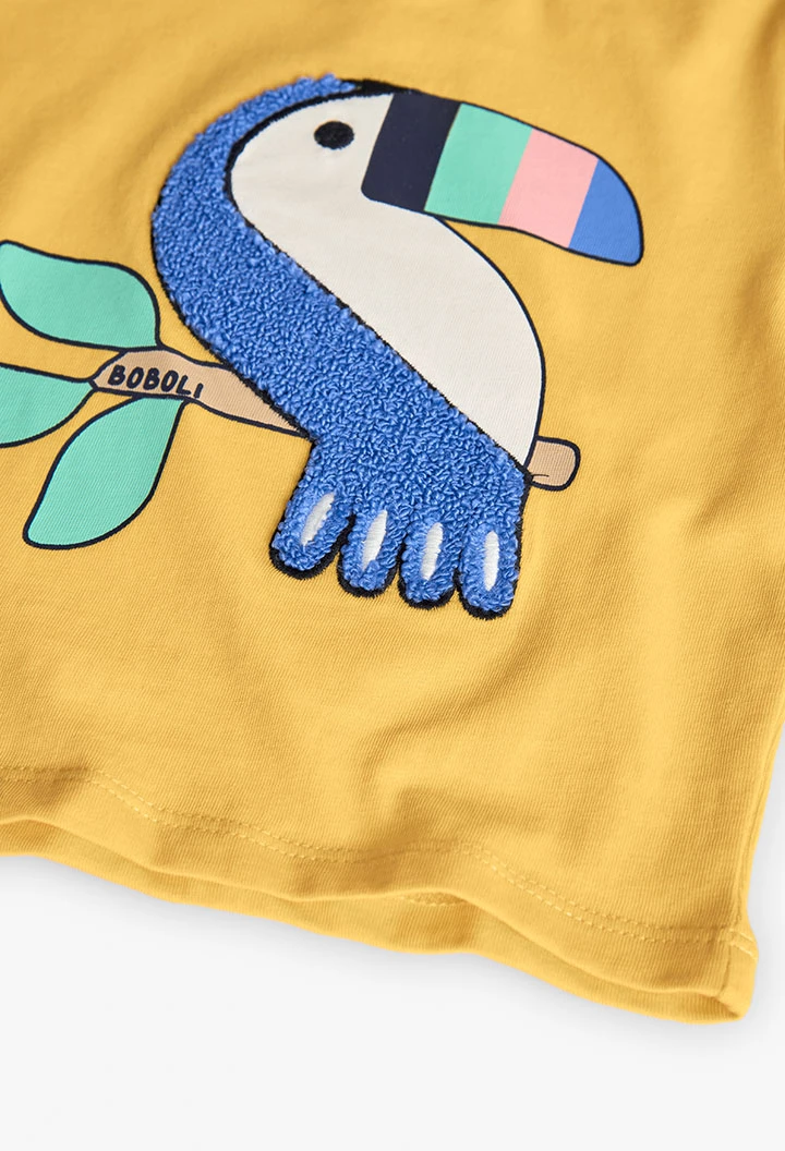 Baby-Jungen-Strick-T-Shirt in Gelb mit Tukan-Print