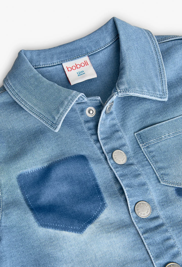 Knitted denim overshirt for baby boy in BLEACH colour