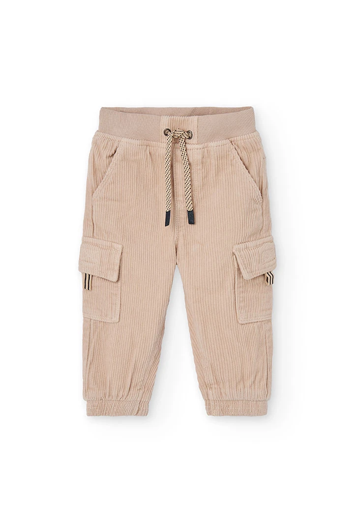 Pantaloni cargo da bambino in velluto a coste beige