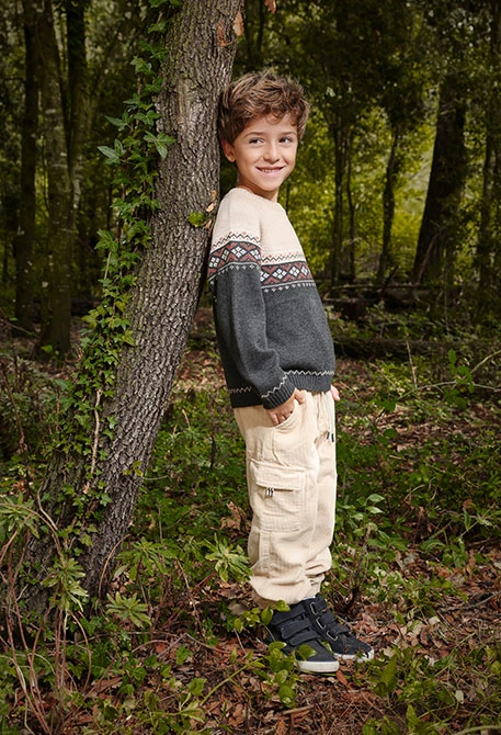 Pantaloni cargo da bambino in velluto a coste beige