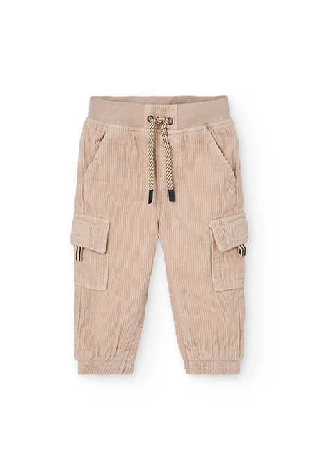 Beige corduroy cargo trousers for boys