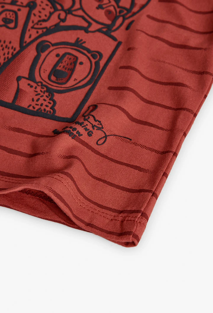 T-shirt garçon en maille animaux orange