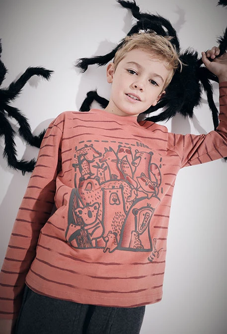 Camiseta niño de punto animales naranja