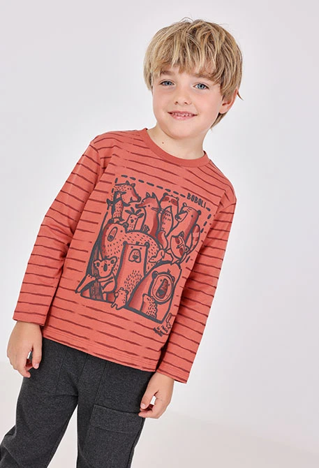 T-shirt garçon en maille animaux orange