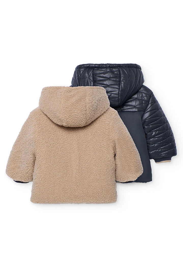 Parka garçon en tissu technique réversible gris