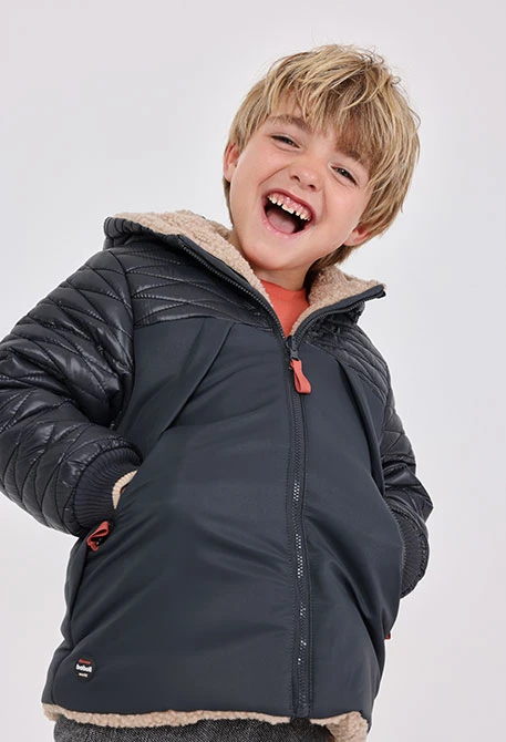 Parka niño tejido técnico reversible gris