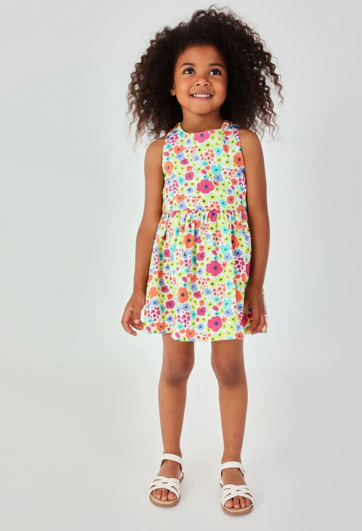 Robe fille satin imprimé fleurs