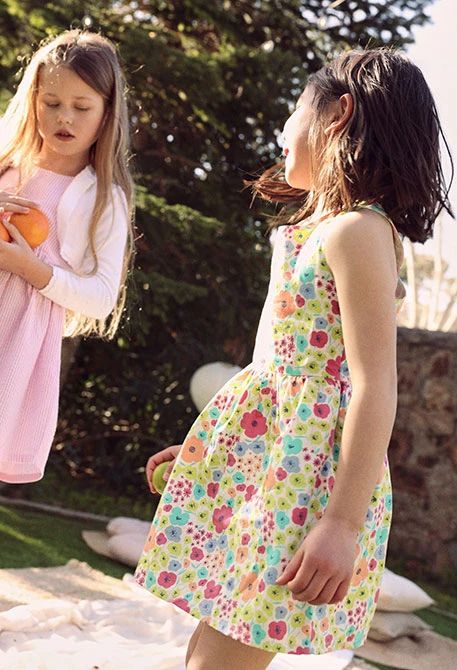 Robe fille satin imprimé fleurs