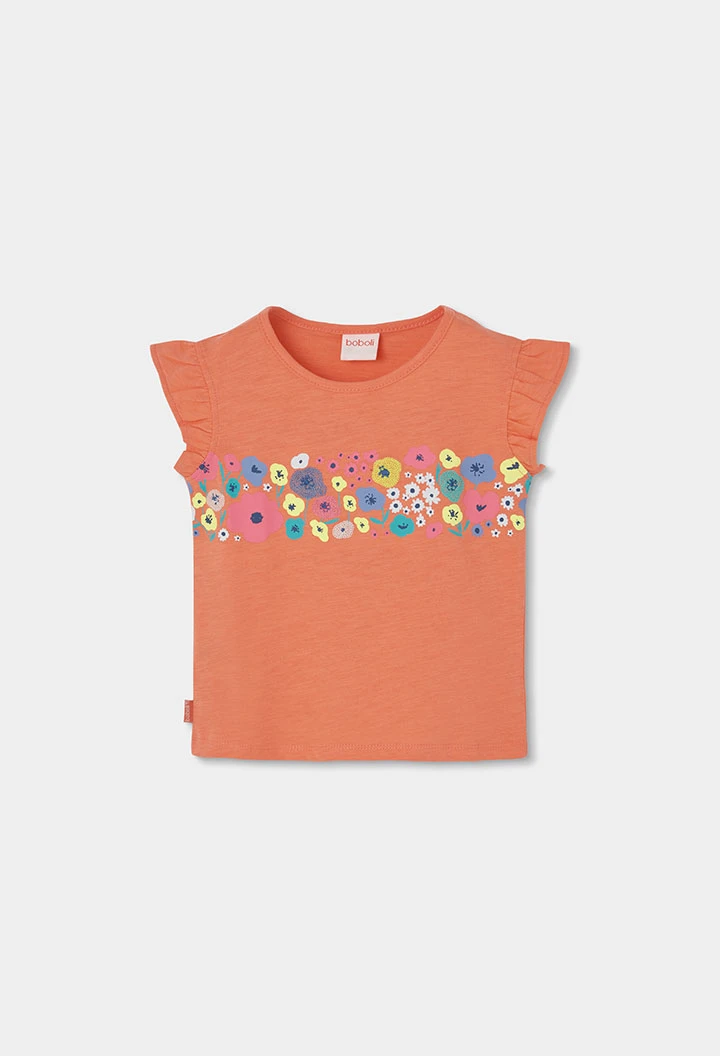 Camiseta de niña algodón naranja