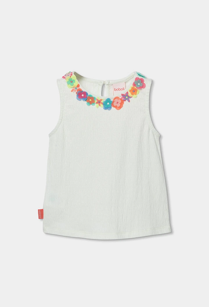 Girls’ white cotton T-shirt with flowers