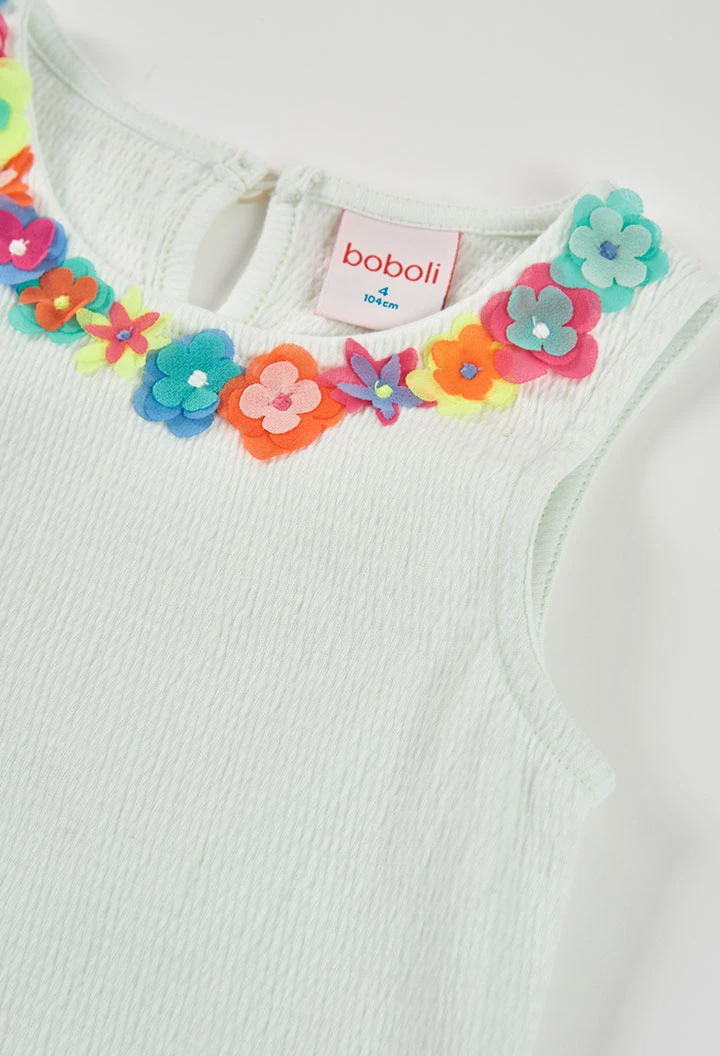 Girls’ white cotton T-shirt with flowers