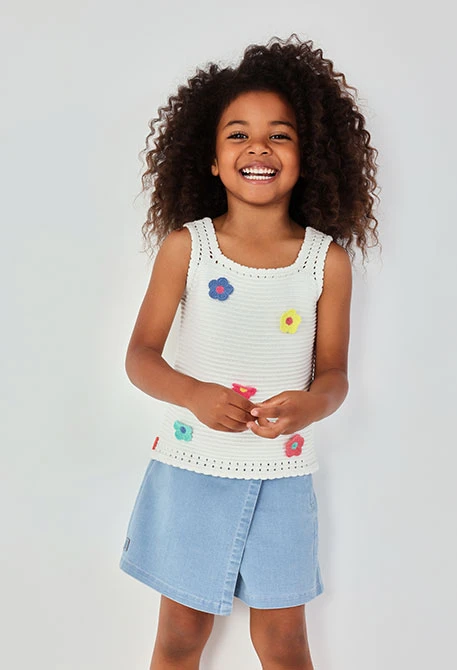 Top da bambina in cotone grigio