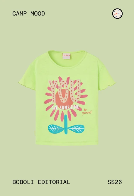 Camiseta menina manga curta algodão verde