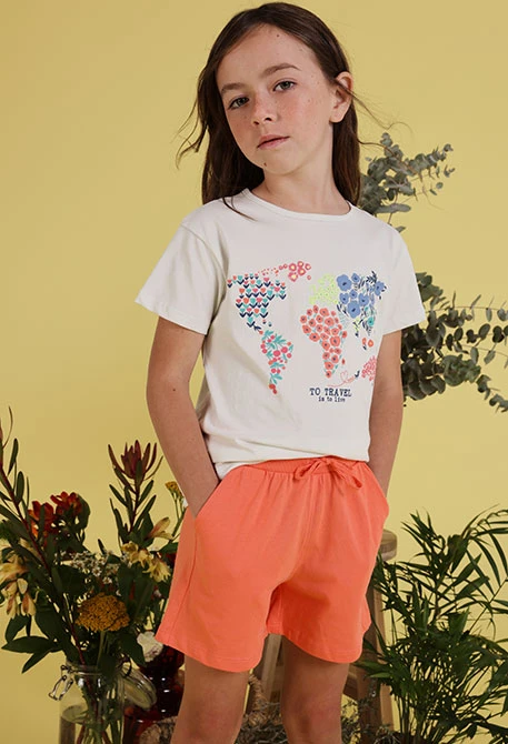 Conjunto de algodão menina t-shirt e calções