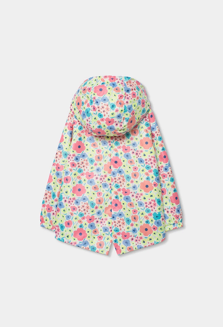 Parka menina tecido técnico estampado flores