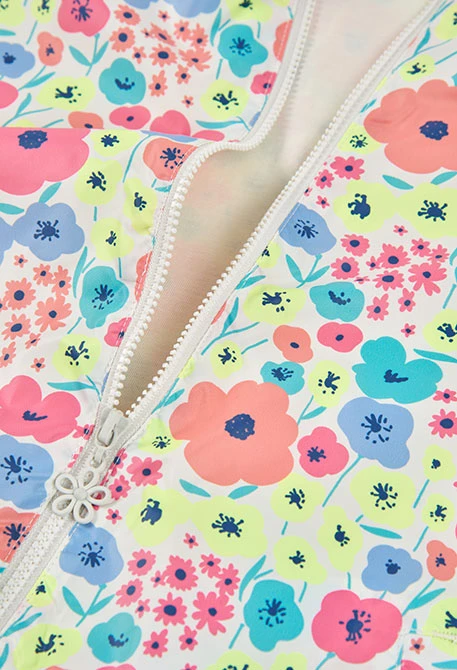 Parka fille tissu technique imprimé fleurs