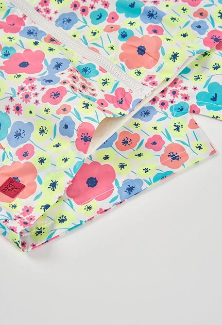 Parka menina tecido técnico estampado flores