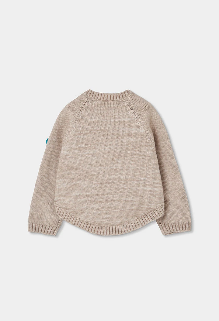 Jersey beige niña con flores de crochet