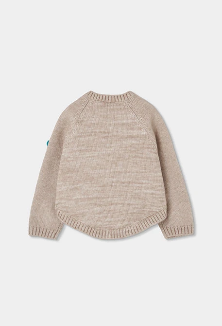 Jersey beige niña con flores de crochet