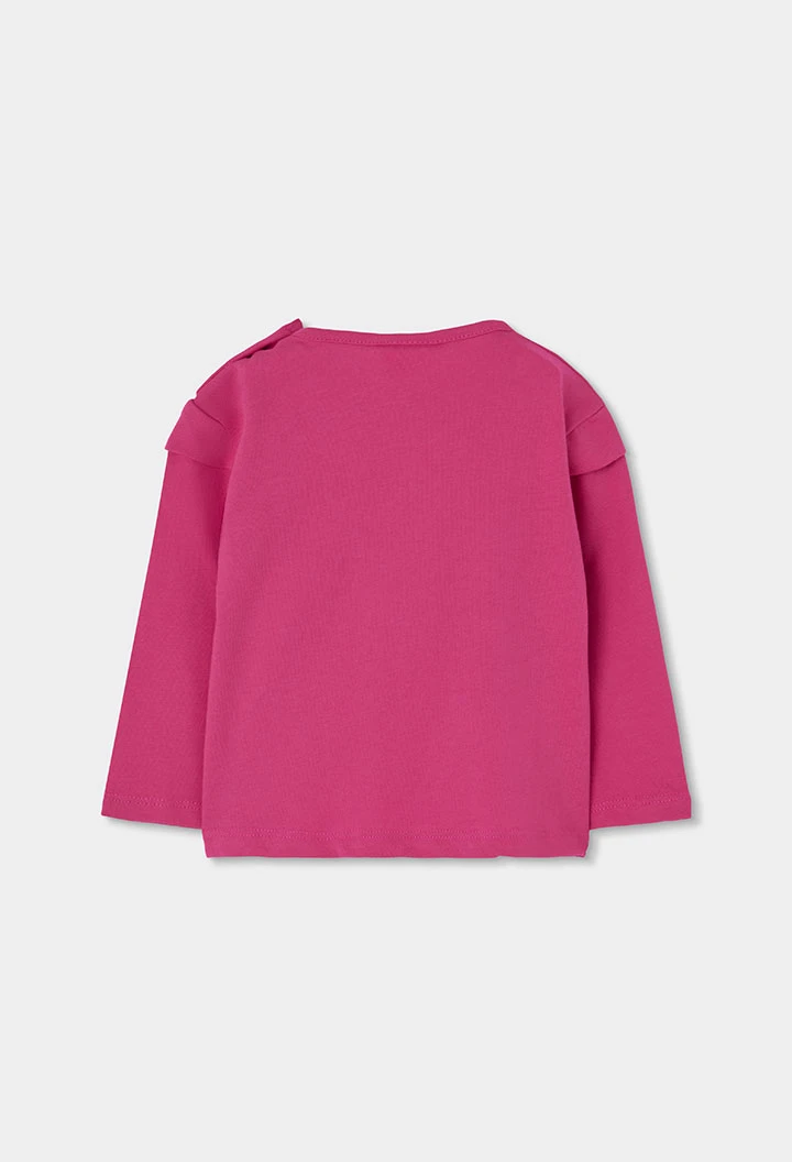 Camiseta punto niña fucsia bordado flores