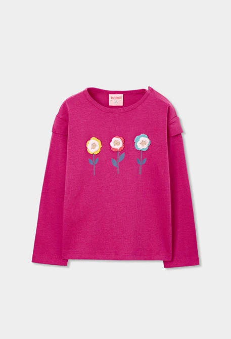 Mädchen-Strickshirt mit Erdbeer- und Blumenstickerei