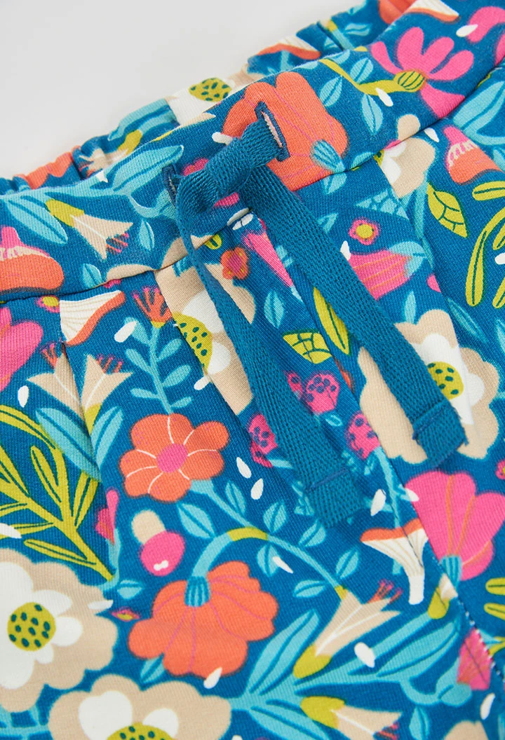Mädchen-Plüschhose grün Blumendruck