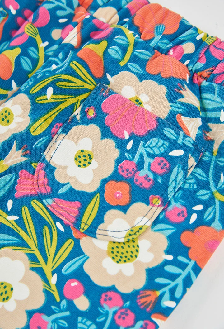 Pantalón felpa niña verde estampado flores