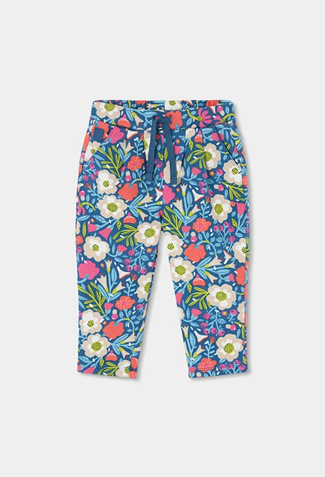 Pantalón felpa niña verde estampado flores