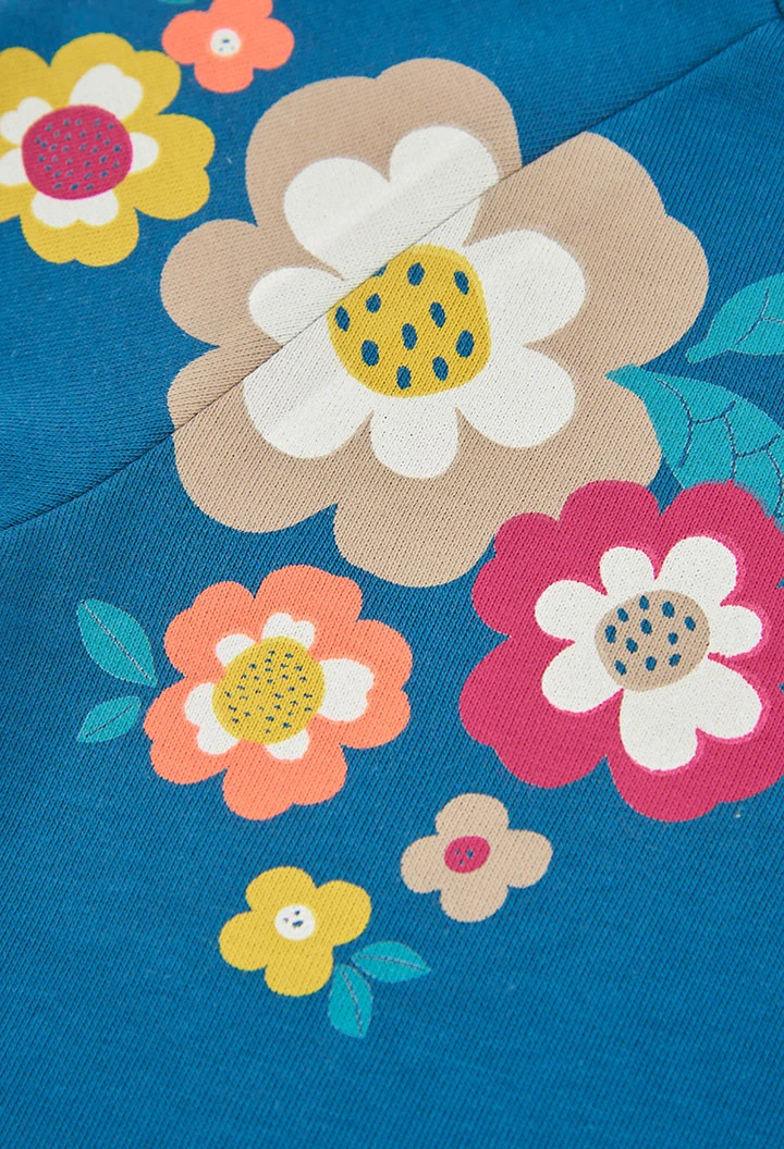 Sudadera felpa niña verde estampado flores