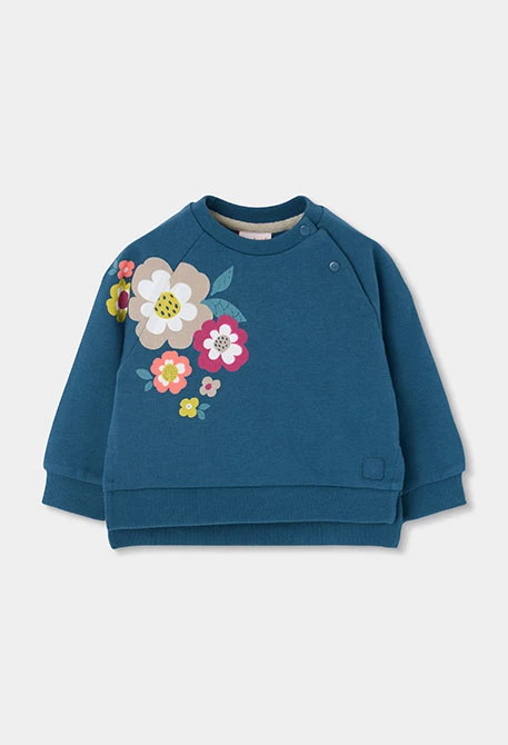 Sudadera felpa niña verde estampado flores