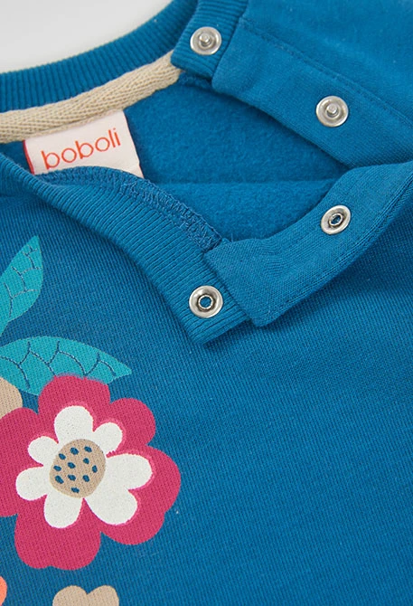 Mädchen-Sweatshirt aus Fleece in Grün mit Blumendruck