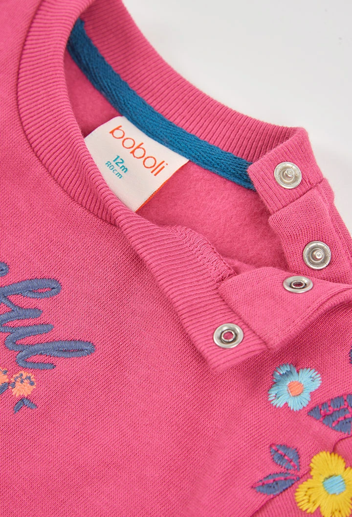 Sweatshirt em felpa menina morango bordado flores