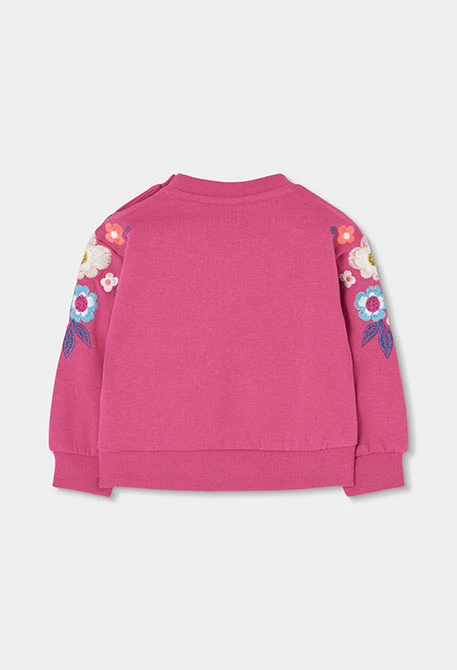 Sudadera felpa niña fucsia bordado flores
