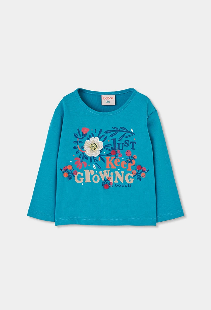 Camiseta de malha menina verde estampado floral