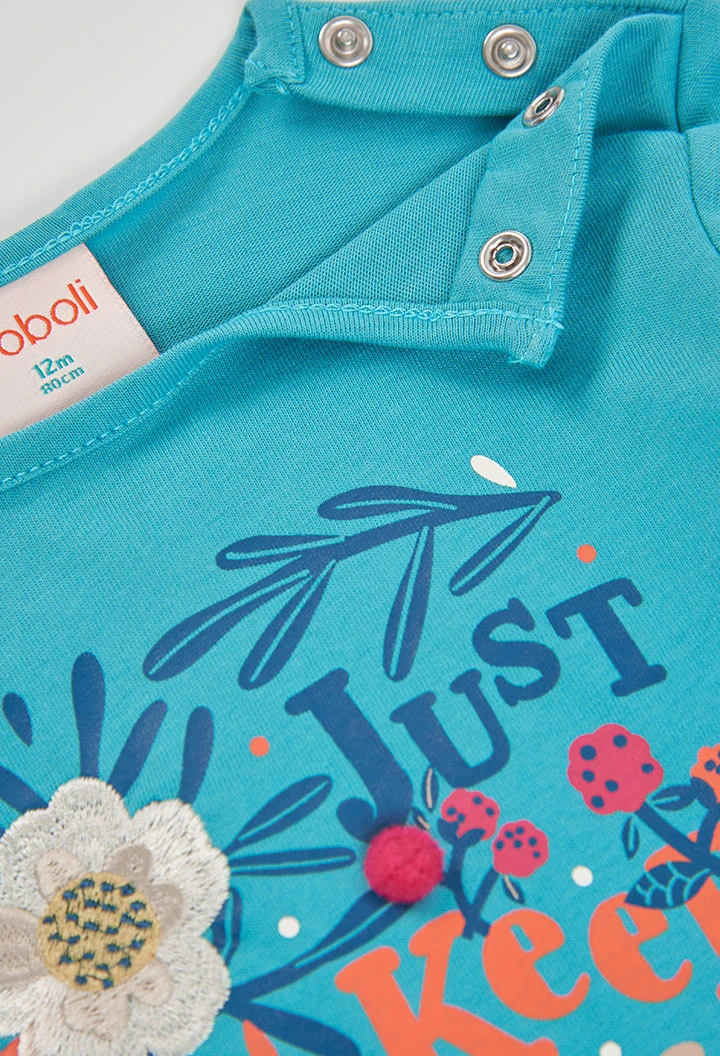 Camiseta punto niña verde estampado floral