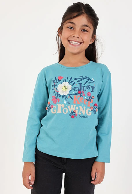 Camiseta punto niña verde estampado floral