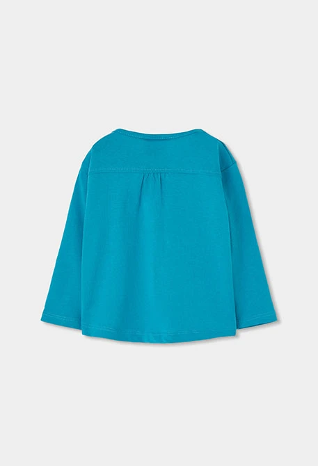 Girl\'s green floral print knit T-shirt