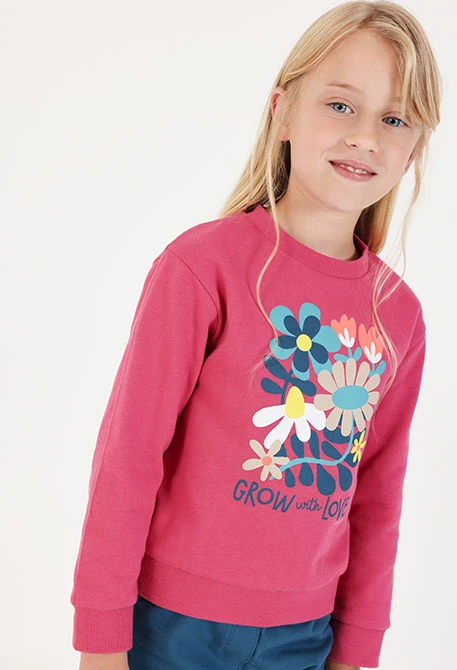 Ensemble maille fille fraise imprimé fleurs