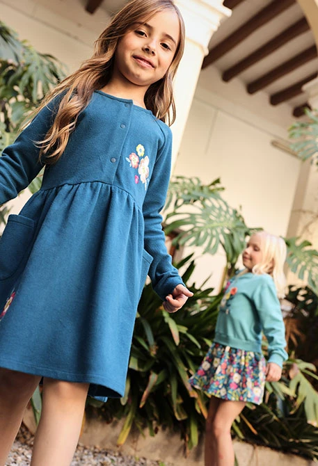 Bedrucktes Strickkleid in Grün mit Blumenmuster