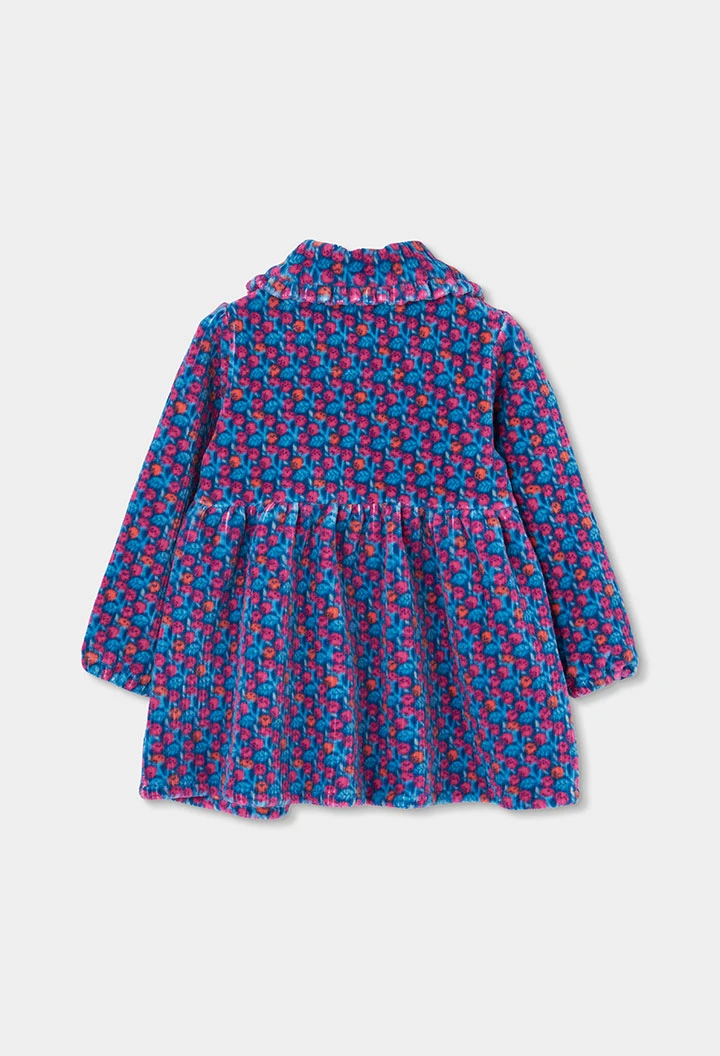Vestido punto estampado flores azul y rosa
